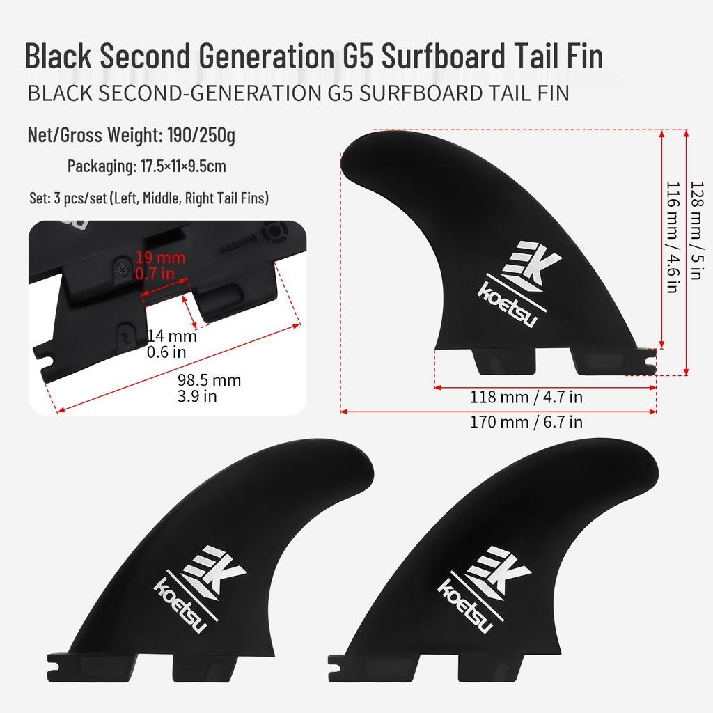 KOETSU SUP Tail Fin: Left & Right Rudders FCS Keel2 for Paddleboard/Surfboard (2nd Gen)