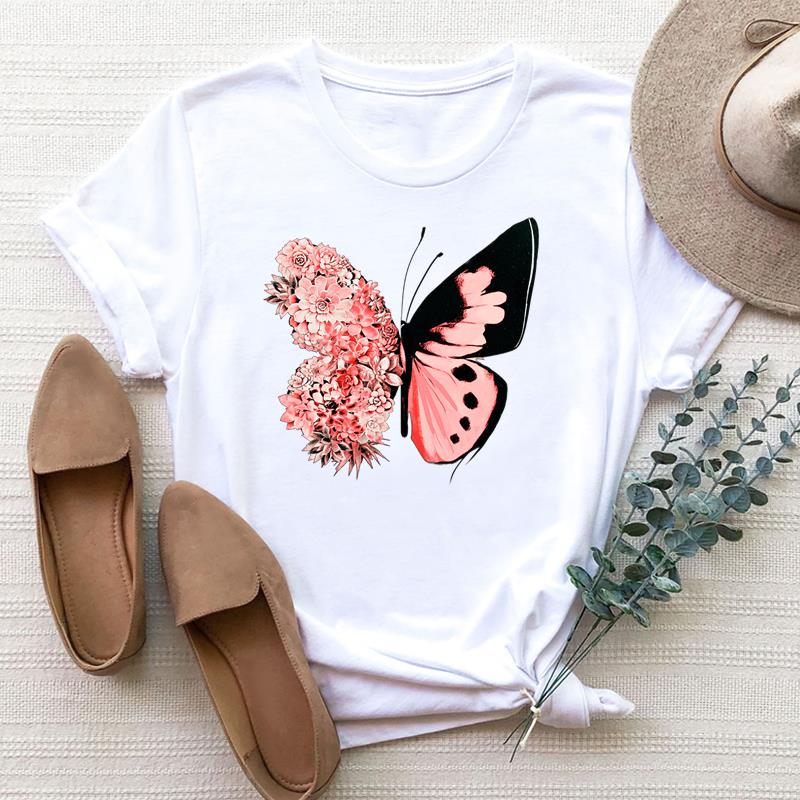 European size Clothing Women Butterfly Watercolor Trend Cute Print Short Sleeve Tee Top Fashion T Shirt Woman Female T Graphic T-shirts