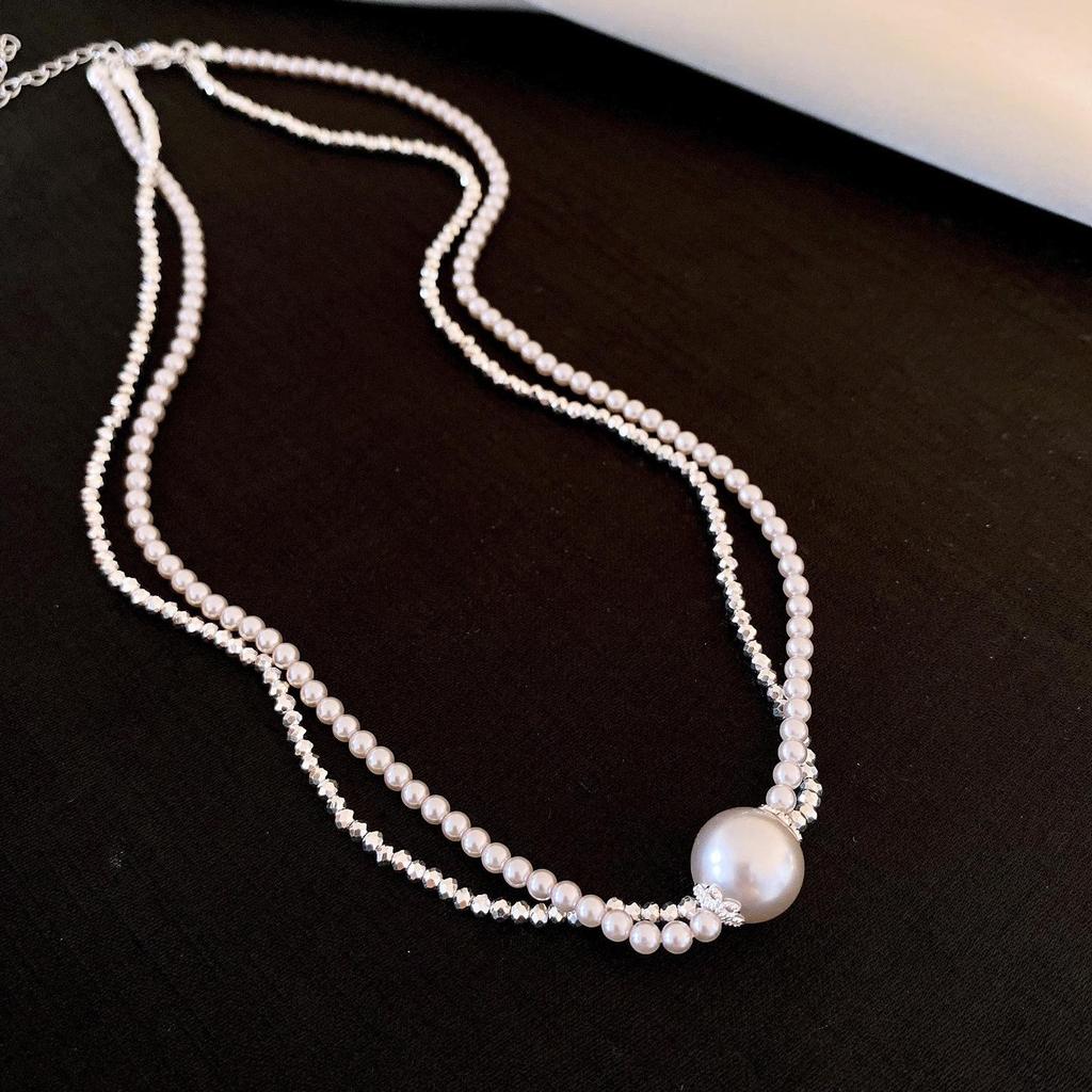 French Retro Light Luxury Double-Layer Pearl Pendant Jewelry Set: Bracelet & Necklace for Women