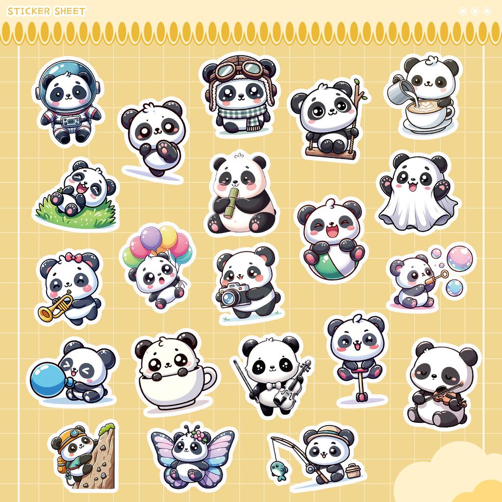 50 Panda Style Graffiti Stickers Ins Style Children's Cute Hand Account Stickers Water Cup Mobile Phone Waterproof Creative Stickers