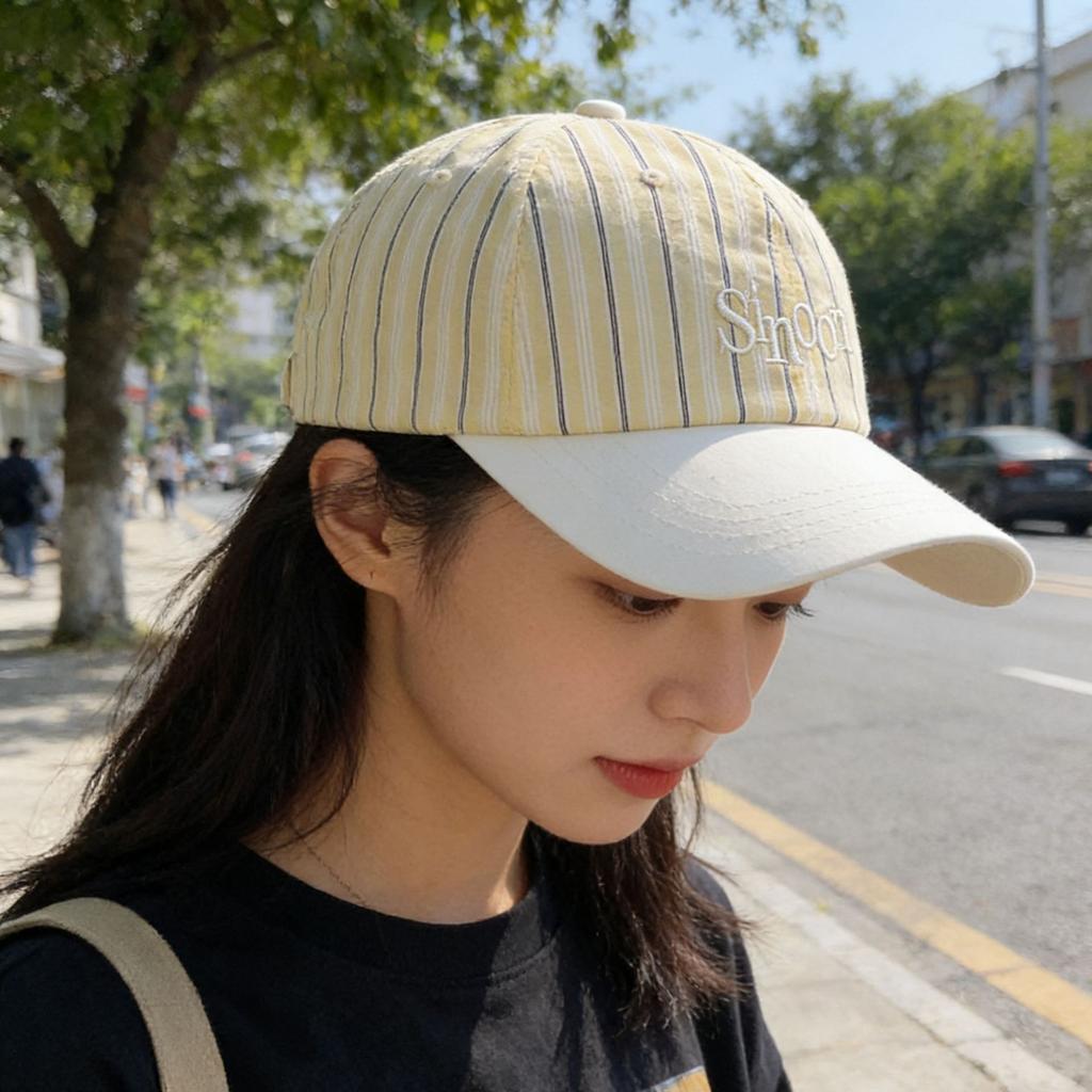 Spring and Summer Couple Hat Female Contrasting Stripes Letter Embroidery Baseball Cap Casual Versatile Visor Cap Cap