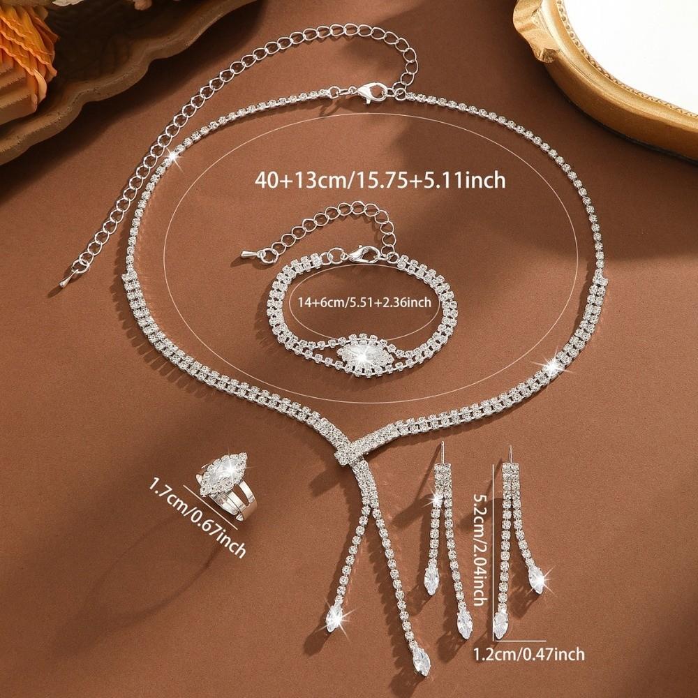 4PC Luxury Necklace Earrings Bracelet Ring Set Simple Women's Fashion Jewelry Kit  Banquet Accessory