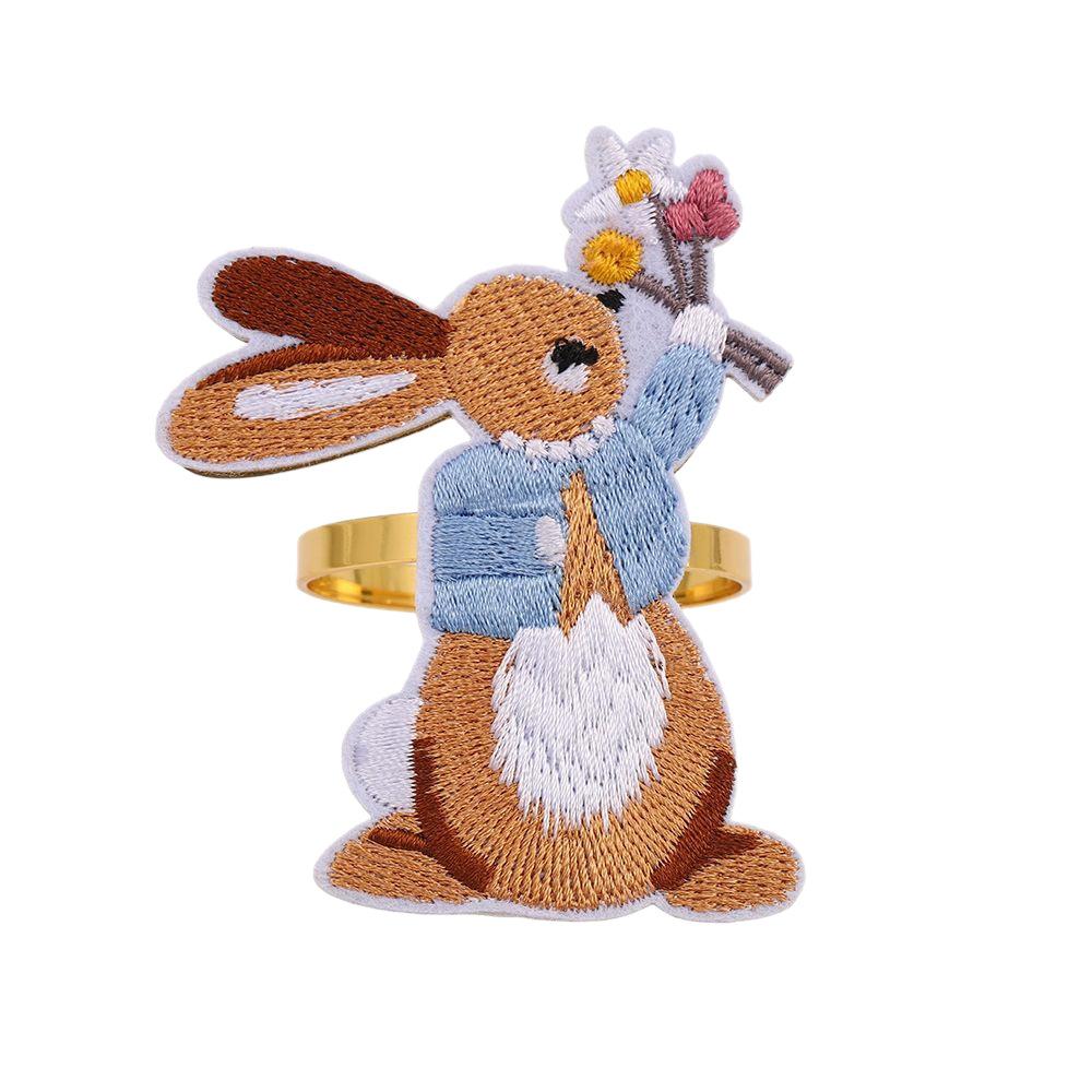 6pcs Easter Personalized Embroidery Rabbit Napkin Ring Hotel Tableware Table Setting Party Festival Decoration Napkin Buckle