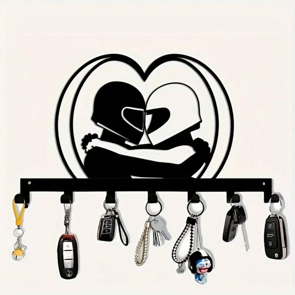 Metal Heart Key Holder with 7 Hooks Rustproof Wall Mounted Decorative Rack for Home Entryway Kitchen