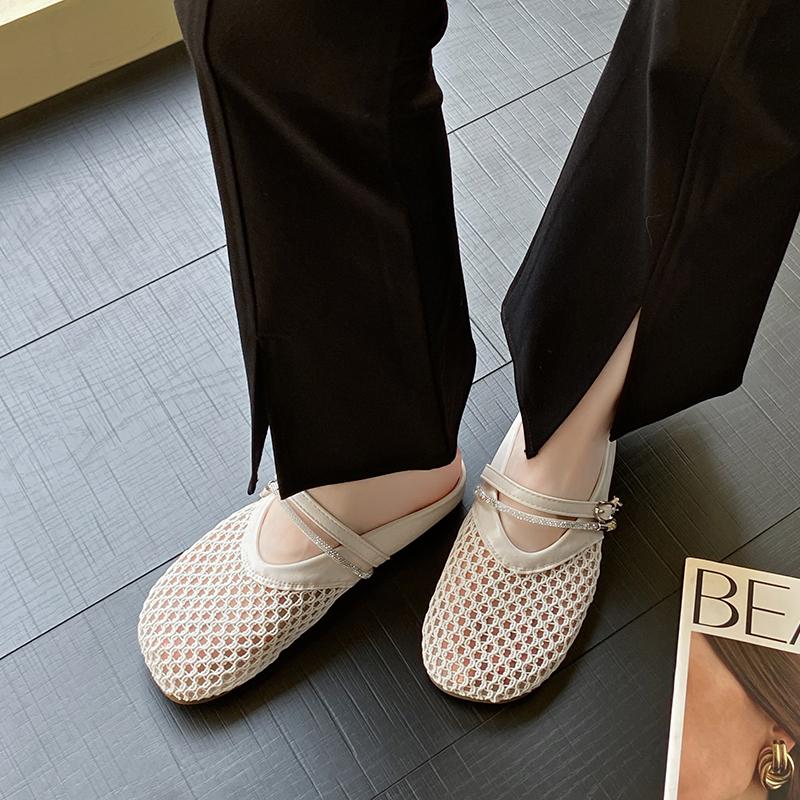 Fashion CRLAYDK Fashion Mule for Women Mesh Hollow Out Backless Loafers Slip On Flat Casual Ladies Walking Lazzy Slides Buckle Slippers