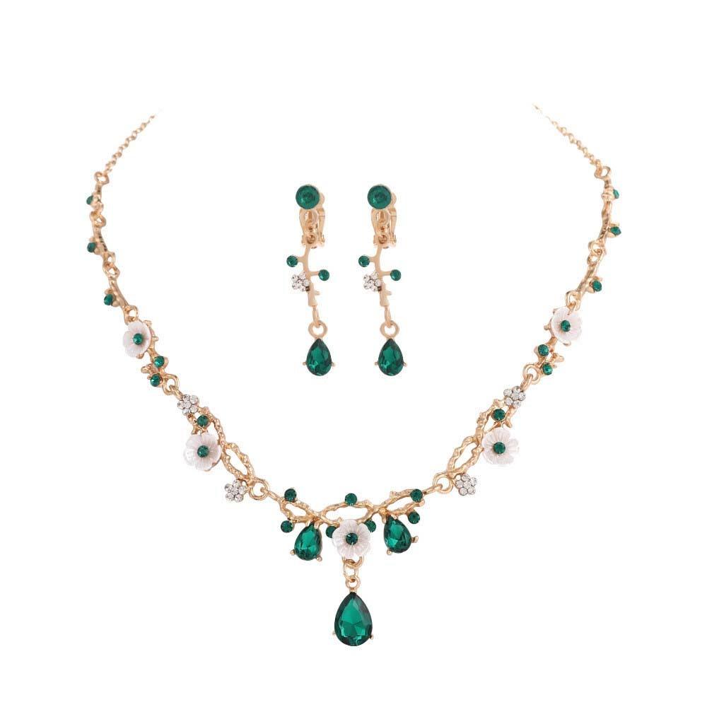 Brilliant Alloy Kids Crown Set Shiny Flower Bridal Zircon Set Round Droplet Thai Style Rhinestone Necklace Earrings Girls