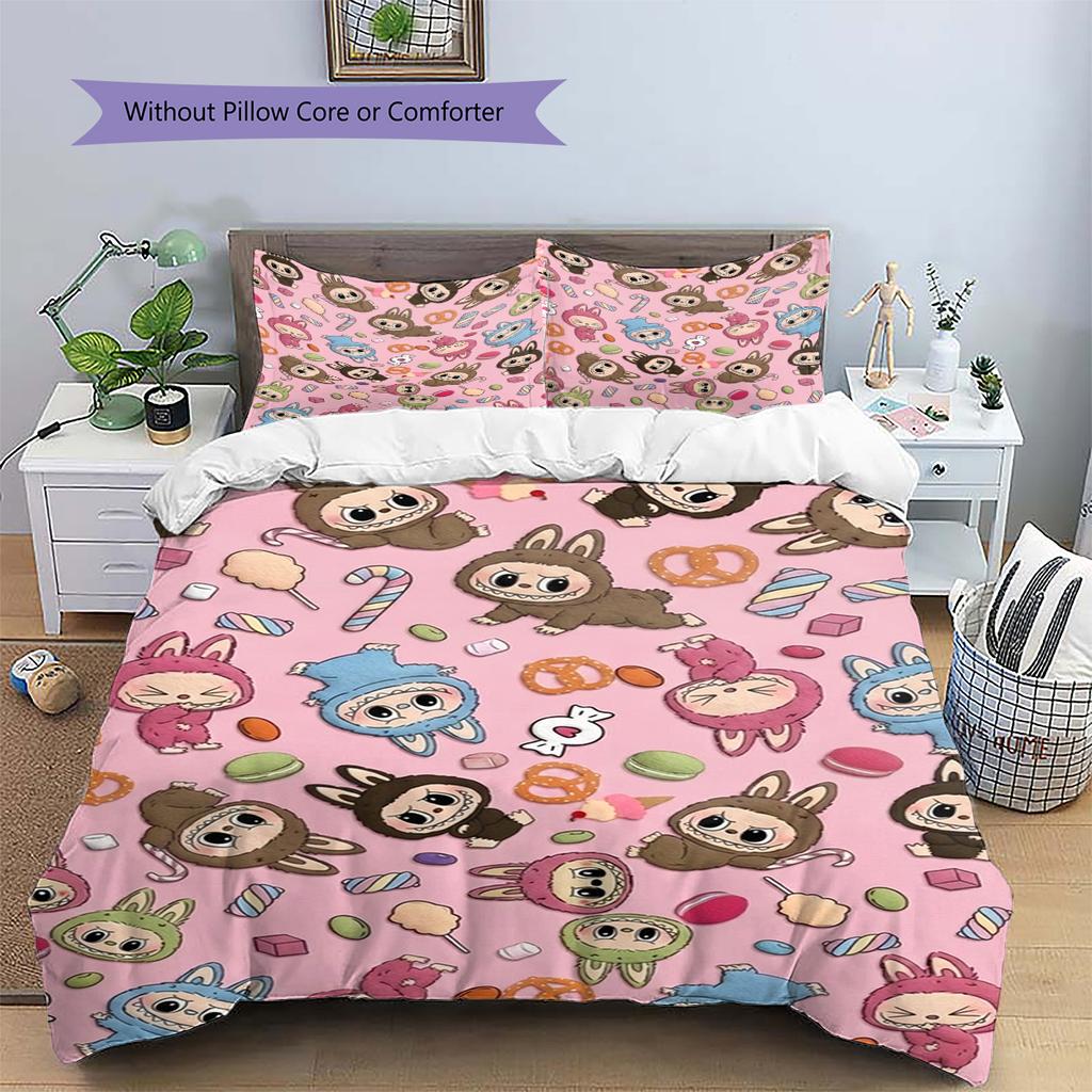 Kawaii Bubu Pattern Bedding Set Quilt Cover Pillowcase Home Decor Gift (1 * Duvet Cover + 2 * Pillowcase, Without Core)