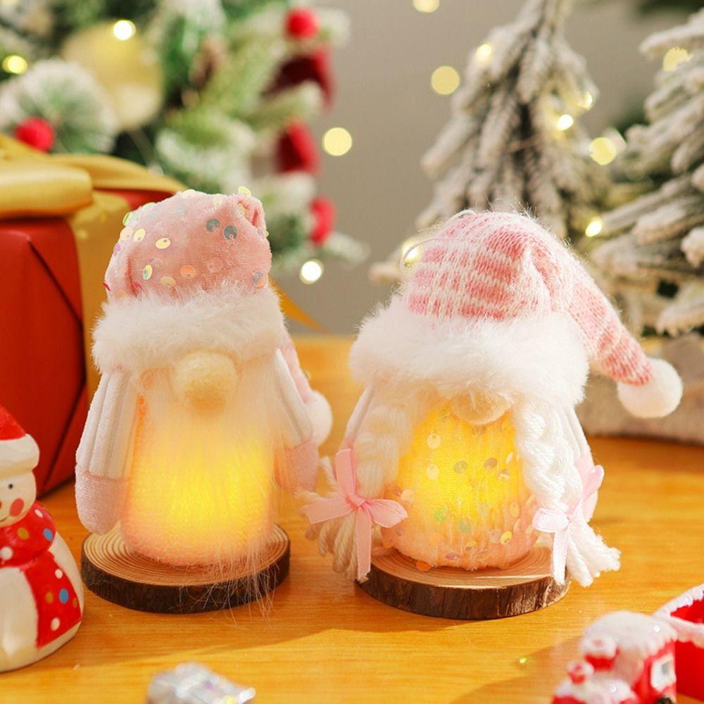 Pink Christmas Tree Pendant Creative Christmas Doll Glowing Faceless Santa Claus  Holiday