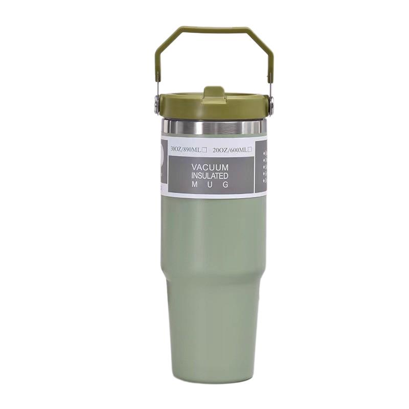Tazza da Auto Portatile da 30 oz ad Alta Capacità, Tazza Termica in Acciaio Inossidabile con Cannuccia e Manico, Borraccia da Viaggio Sportiva, Termos