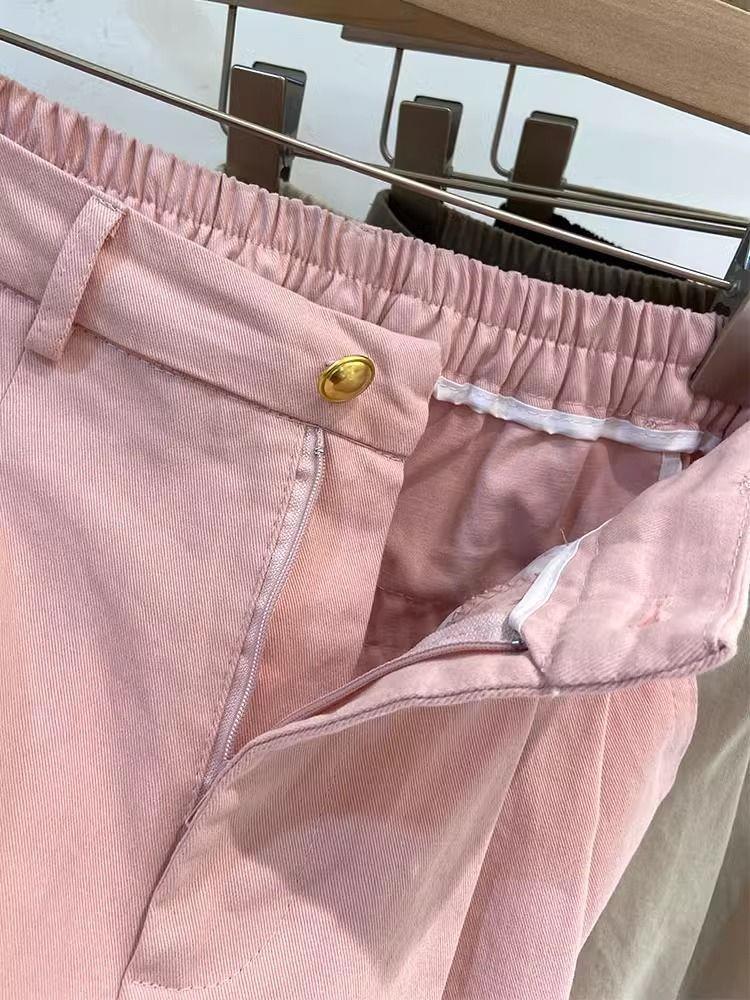 Women's Pink High-Waist Wide-Leg Carrot Pants - Loose Fit, Petite Nine-Point, Spring/Autumn 2026.