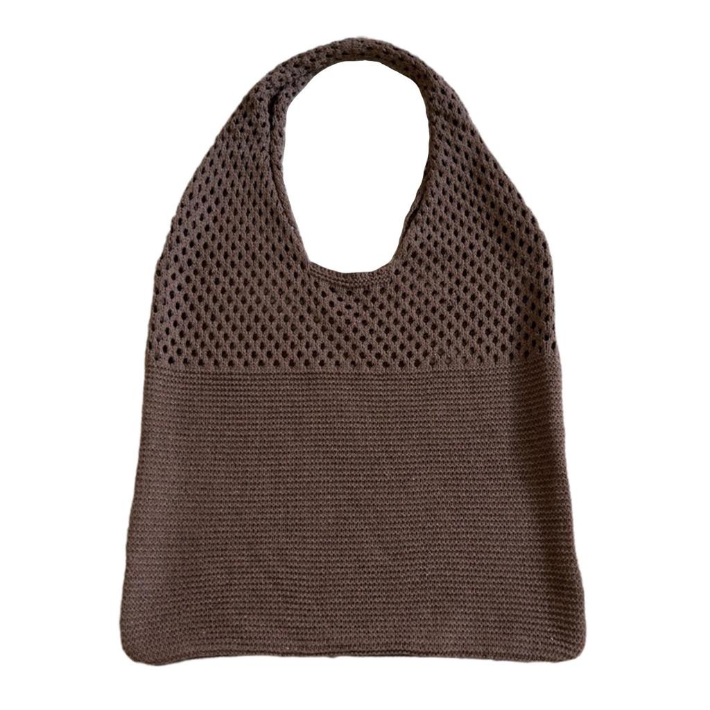 2022 Korean Knit Hollowed Shoulder Handbag - Women's Large Capacity Trendy Tote