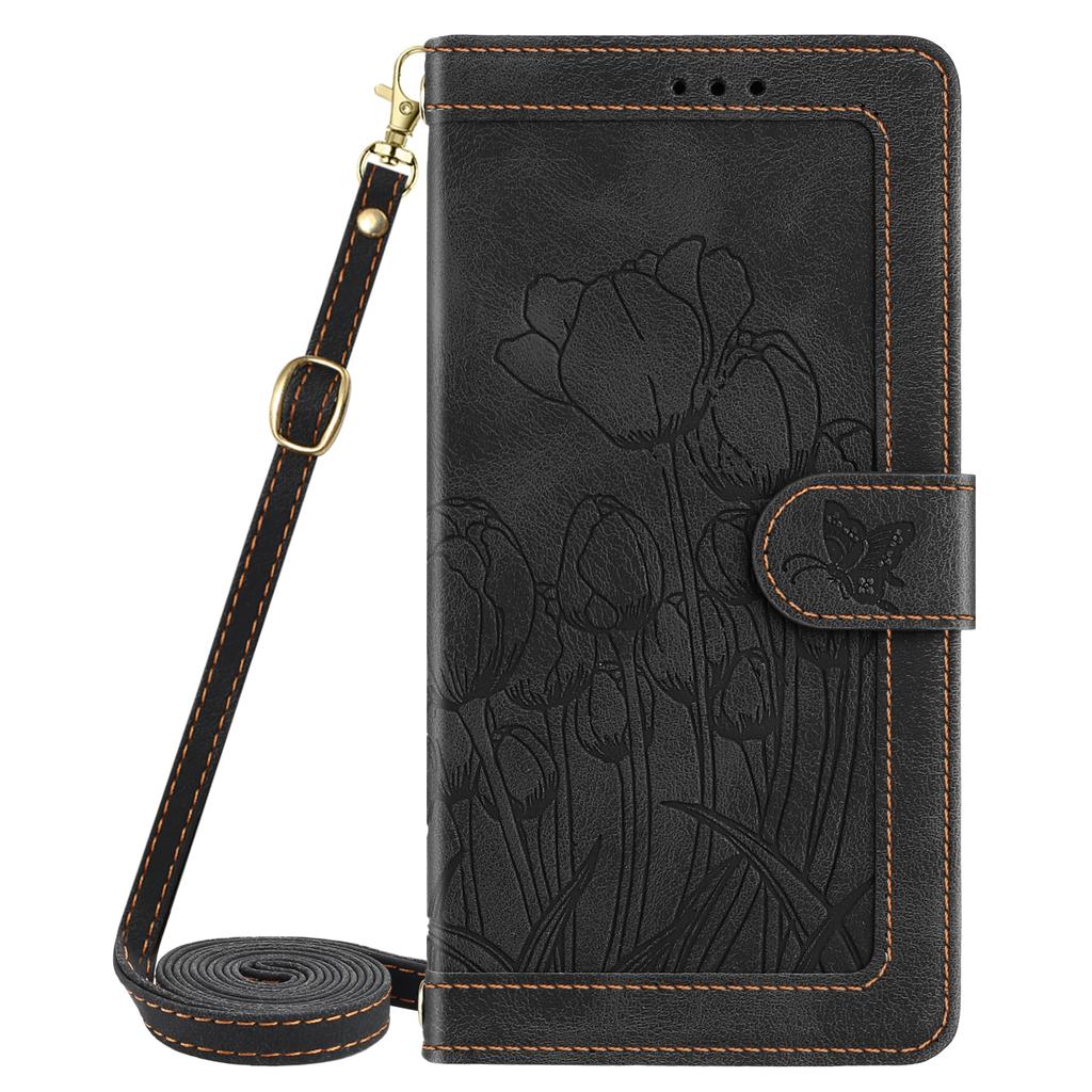 Crossbody Tulip Cards Solt Wallet Flip Leather Phone Case for iPhone 17 Pro Max 16 Plus 15 14 13 12 Long Lanyard kickstand Cover