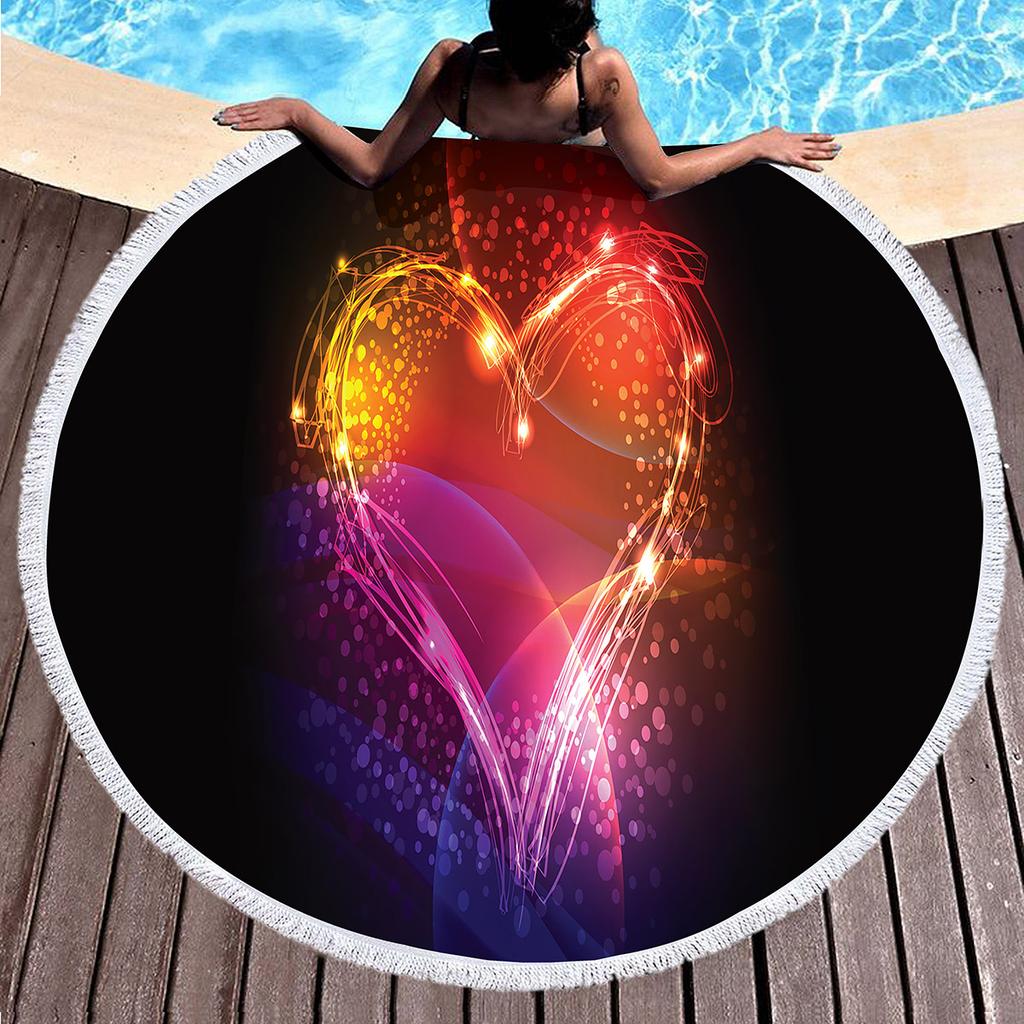 Love Heart Round Beach Towel, Microfiber Sand Resistant Beach Blanket, Soft Absorbent Quick Dry Portable Pool Towel Picnic Mat