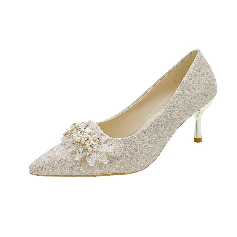 2025 New Rhinestone High-heeled French Temperament Bridal Shoes High-heeled Shoes New Daily Wear Banquet Heels