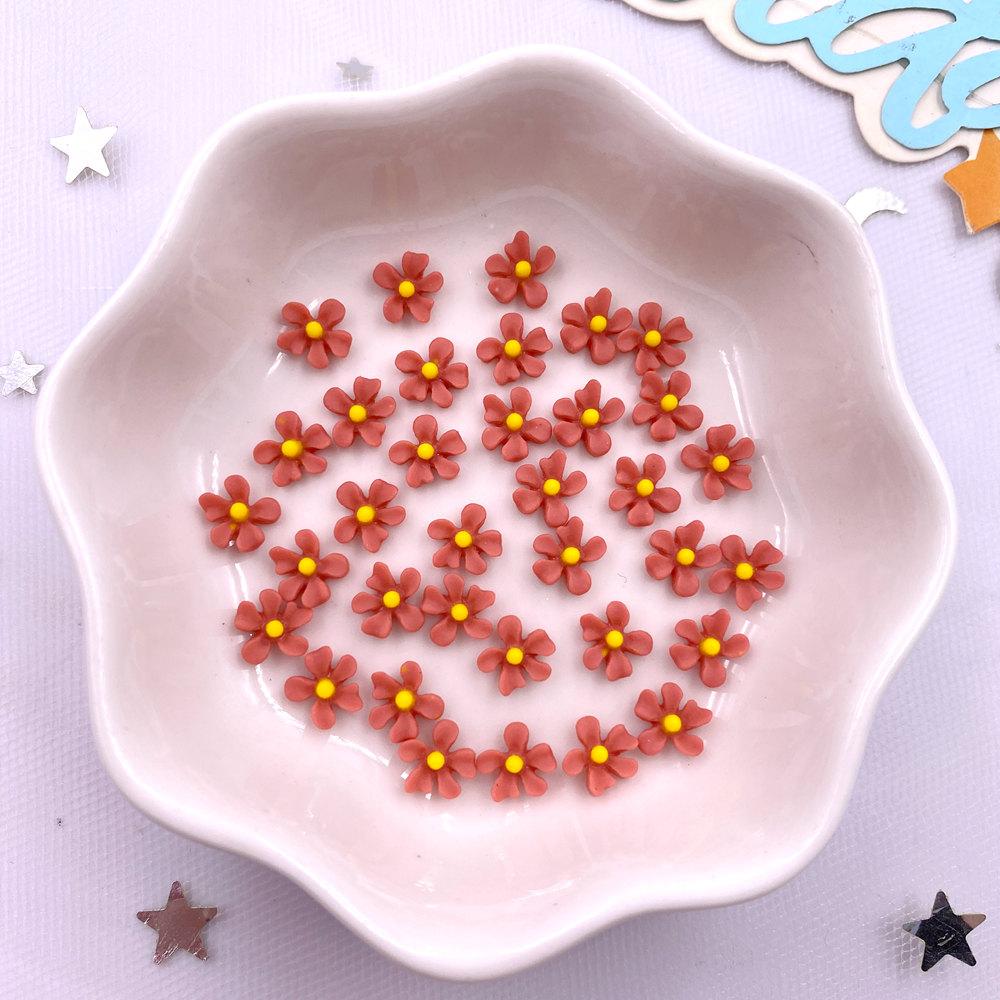 100Pcs 7mm Resin 3D Colorful Mini Osmanthus Flower Gems Flat back Stone Scrapbook Jewelry Wedding Applique Nail Art Decor Crafts