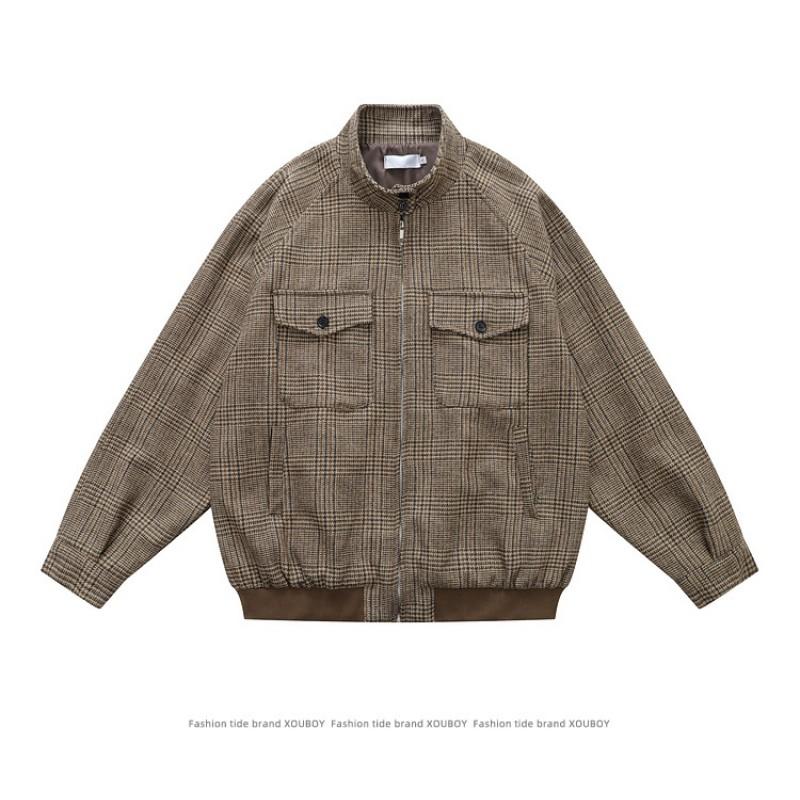 Mens Womens Vintage Herringbone Harrington Jacket Stand Collar Casual Outerwear Fall 2025