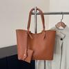Women Large Capacity Solid Color Casual Pu Shoulder Tote Bag For Daily Use