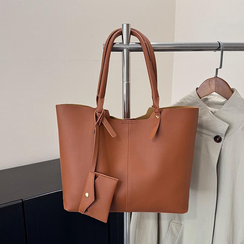 Women Large Capacity Solid Color Casual Pu Shoulder Tote Bag For Daily Use
