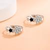 925 Silver Woman Jewelry High Quality Crystal Zircon Simple Epoxy Black Five-pointed Star Earrings