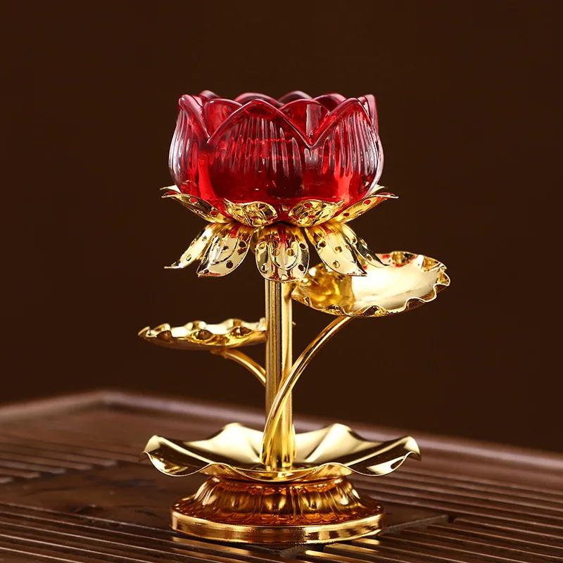 1pc Water Glazed Lotus Flower Metal Candlestick Household Sacrificial Supplies Buddhist Temple Supplies Pray for Auspiciousness