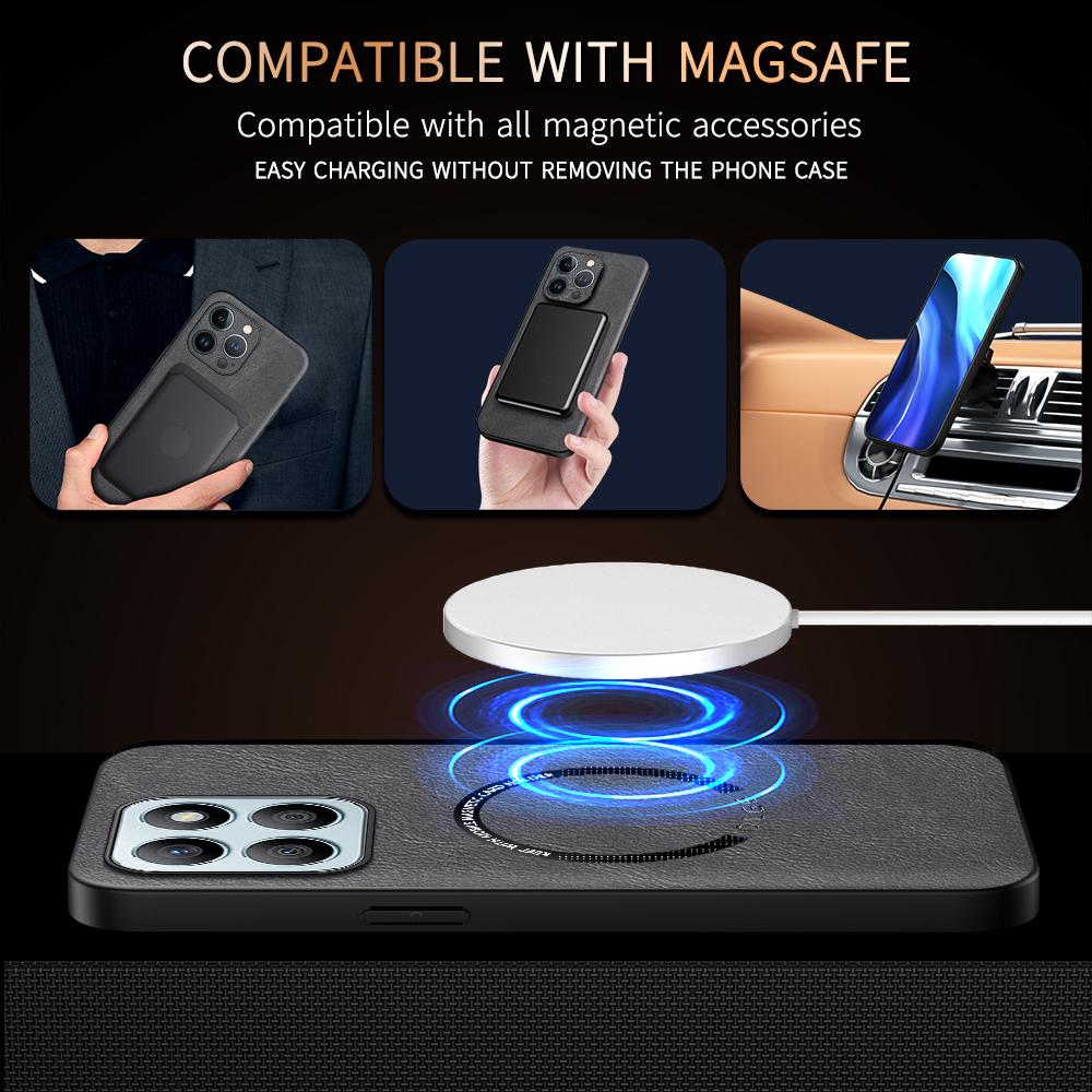 For Honor X8B Fine Hole PU Cow Pattern Leather Outer Magnetic Ring Soft Edge Anti-Drop Anti-Fingerprint Phone Case