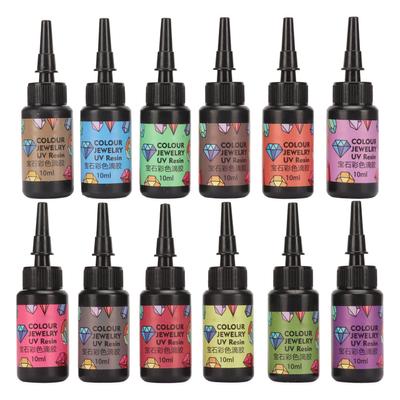 12 Piezas de Resina UV de Colores Surtidos Curado Rápido Color Vivo Ampliamente Utilizada Resina Epoxi UV para Hacer Joyería DIY