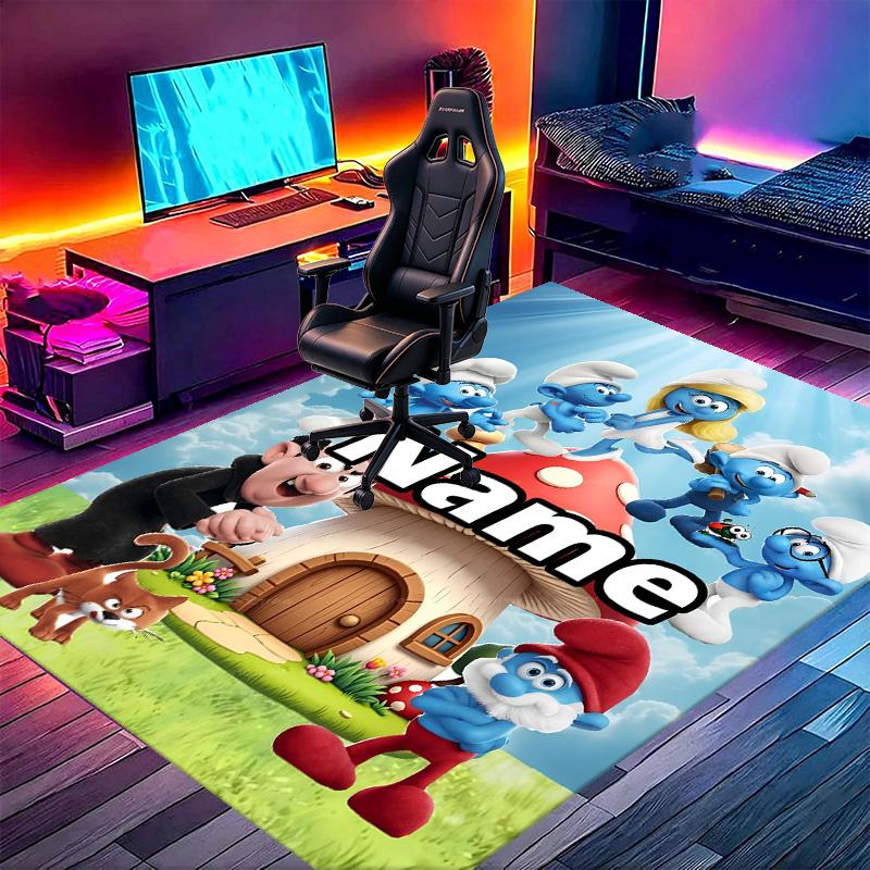 Custom Name Personalized Blue Smurfs Print Carpet, Versatile Home Decor Rug, for Playroom, Apartment, Balcony, Entryway, Hallway Gift