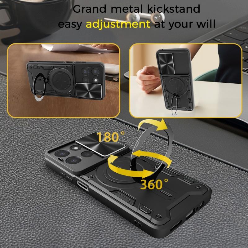 Pour Motorola Moto G67 Power 5G Coque Support Magnétique pour Voiture Anneau Coque de Protection pour Téléphone Pour Motorola G67 Power Cache Protecteur d'Objectif Coulissant