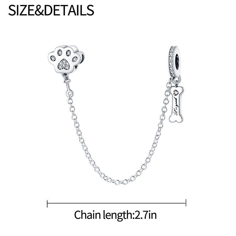 S925 Silver Pet Bone Safety Leash Bracelet DIY Jewelry for Dog Lovers Cute Accessories