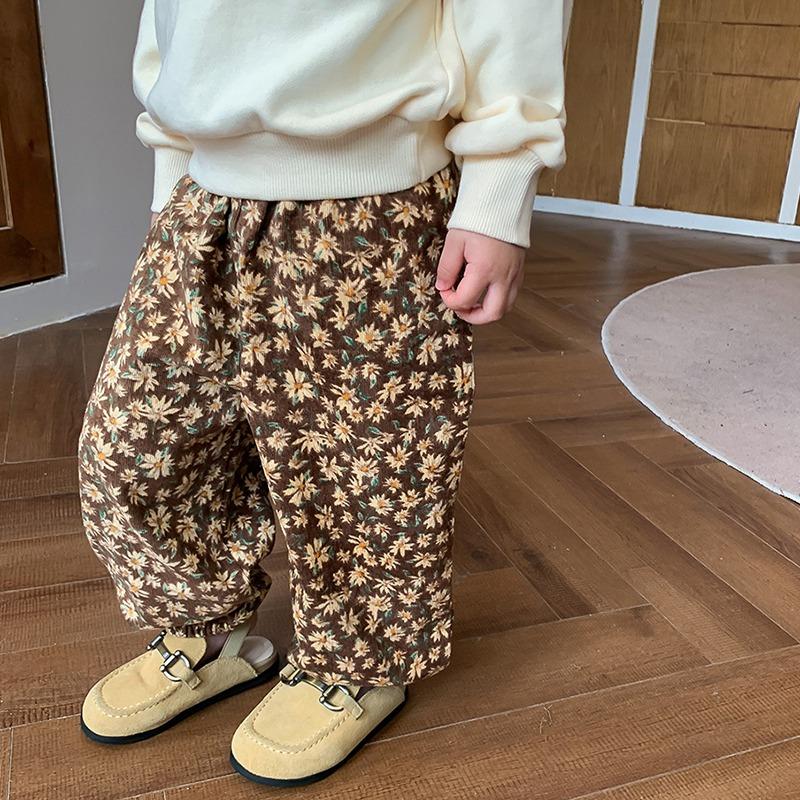 Çocuk Kız Çiçek Baskı Pantolon Gevşek Yumuşak Pantolon Bebek Harem Pantolon