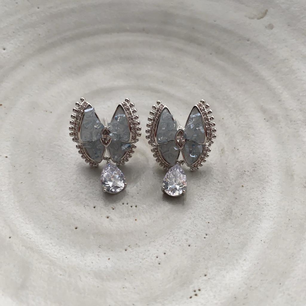 Smart Butterfly Shape Fashionable Zircon Double Love Earrings Design Sense Sweet Earrings Super Flash Fashion Versatile