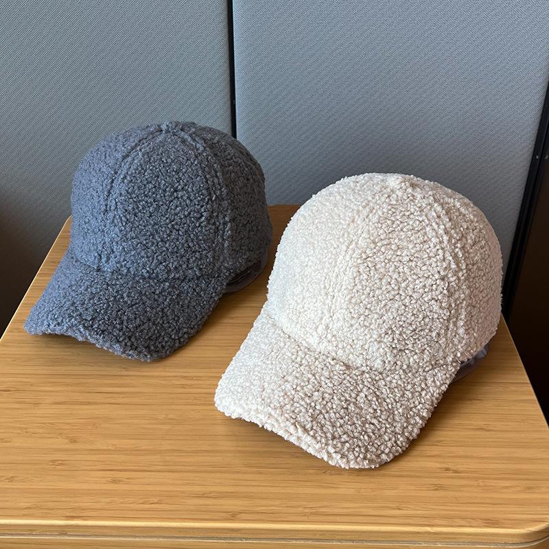 Autumn and Winter Thickened Version of Delicate Teddy Velvet Baseball Hat for Women Electric Car Windproof Solid Color Baseball Cap for Men