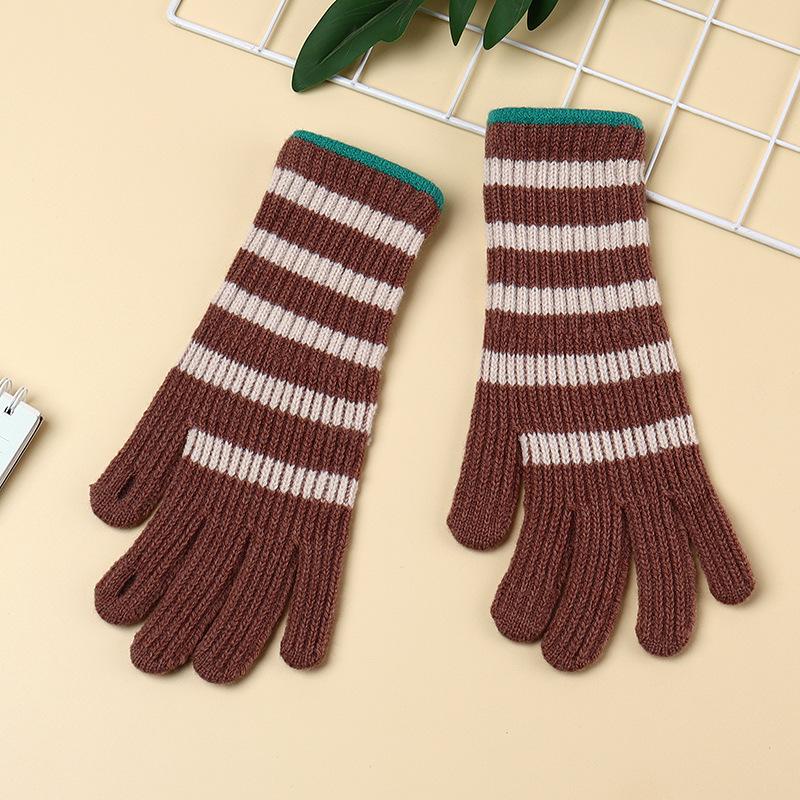Women's Autumn and Winter Warm and Cold Gloves Outdoor Cycling Windproof Knitted Wool Gloves Student Touch Screen Thickened Gloves