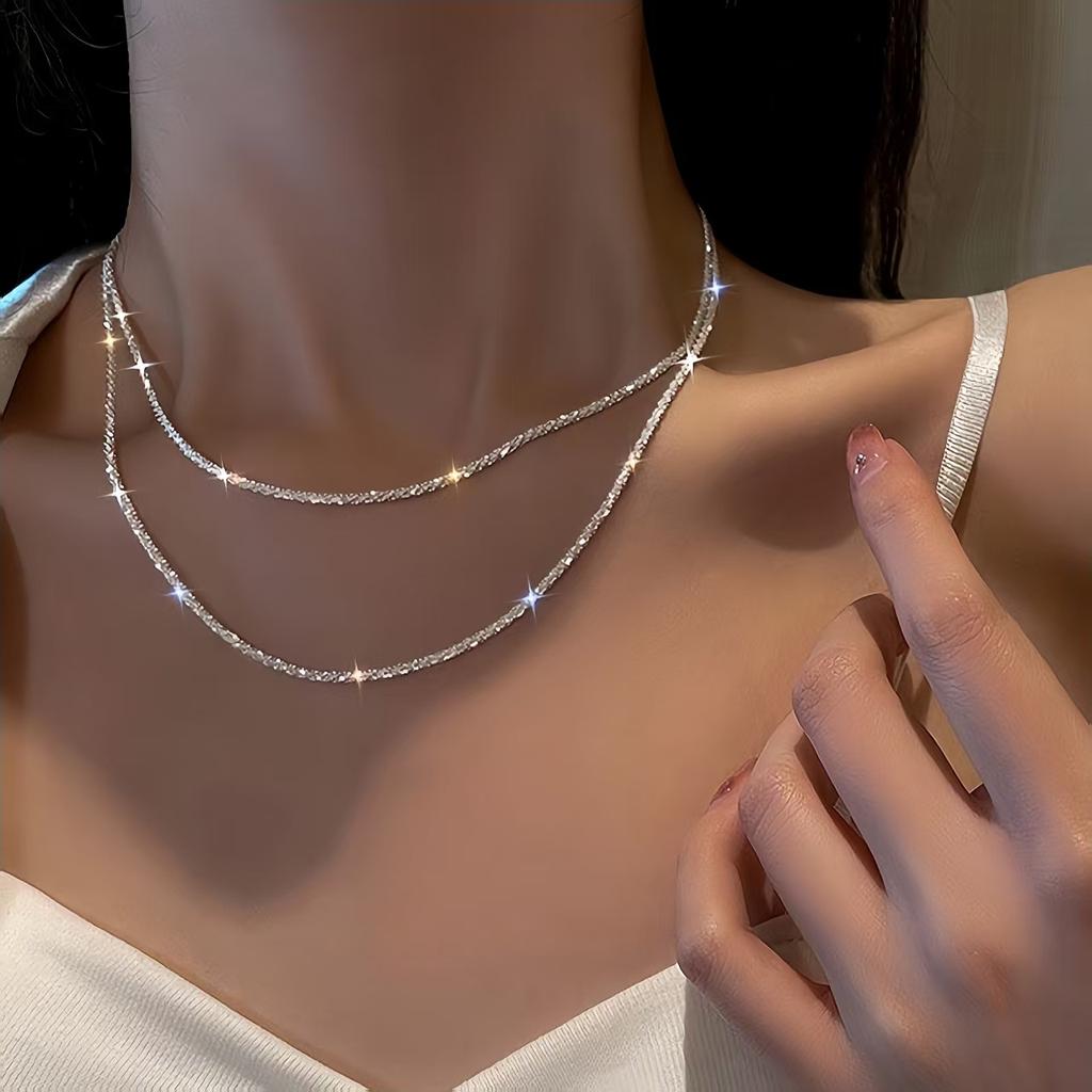 925 Silver 40-75cm Exquisite Sparkling Necklace Fashion Women Couple Wife Anniversary Gift Jewelry Accessories