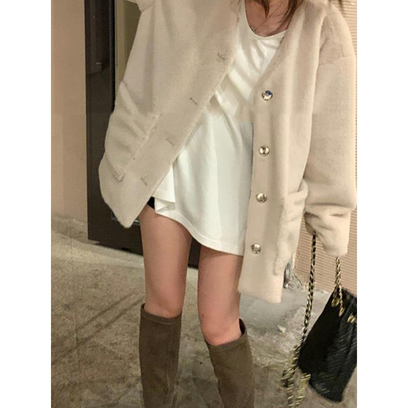 White Long-sleeved Shirt Women's Autumn and Winter Loose Version with Bottoming Shirt German Velvet Lazy Medium and Long Neck Top