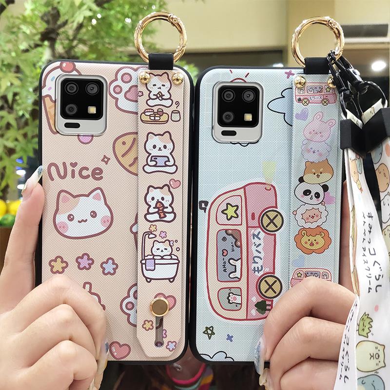 Shockproof Cartoon Phone Case For Sharp Aquos Zero6/Aquos Air Wrist Strap Lanyard Ring Cute Kickstand Soft Case Silicone