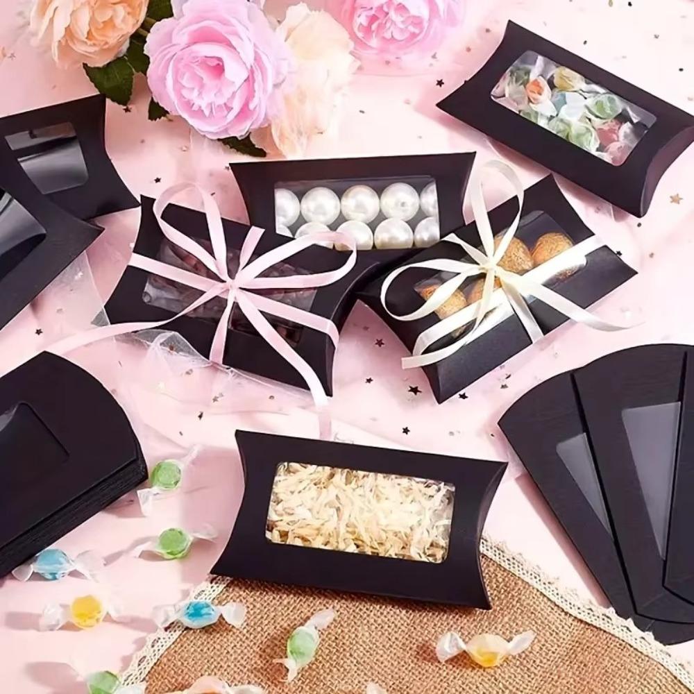 10pcs with Transparent Window Cookie Candy Boxes Gift Packaging Pillow Boxes  Baby Shower