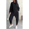 Women's Fall and Winter Loose Comfortable Plus Size Leisure Suit Spring Round Neck Irregular Long-sleeved Top + Sweatpants Pants Two-piece Set