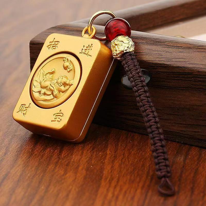Zodiac Fortune Mahjong Keychain Pendant - Rotating Alloy Ornament for Men & Women