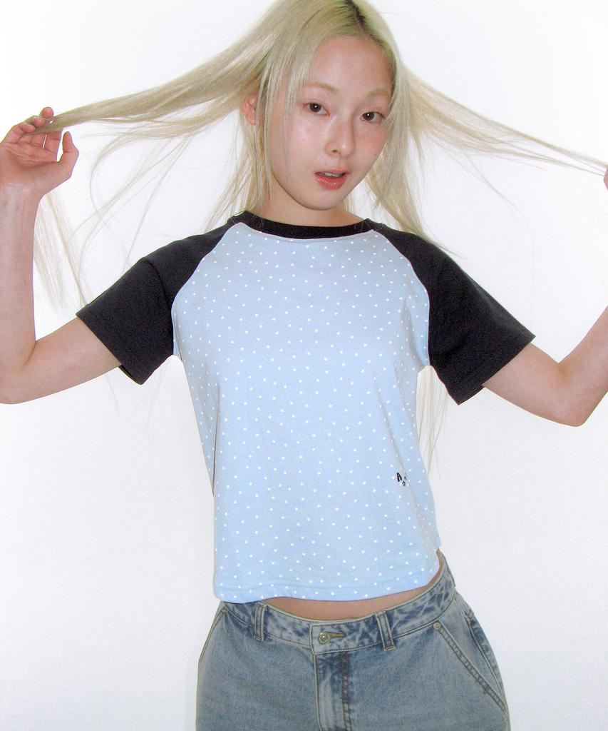 AMES-WORLDWIDE Twinkle Raglan Crop Tee Blue