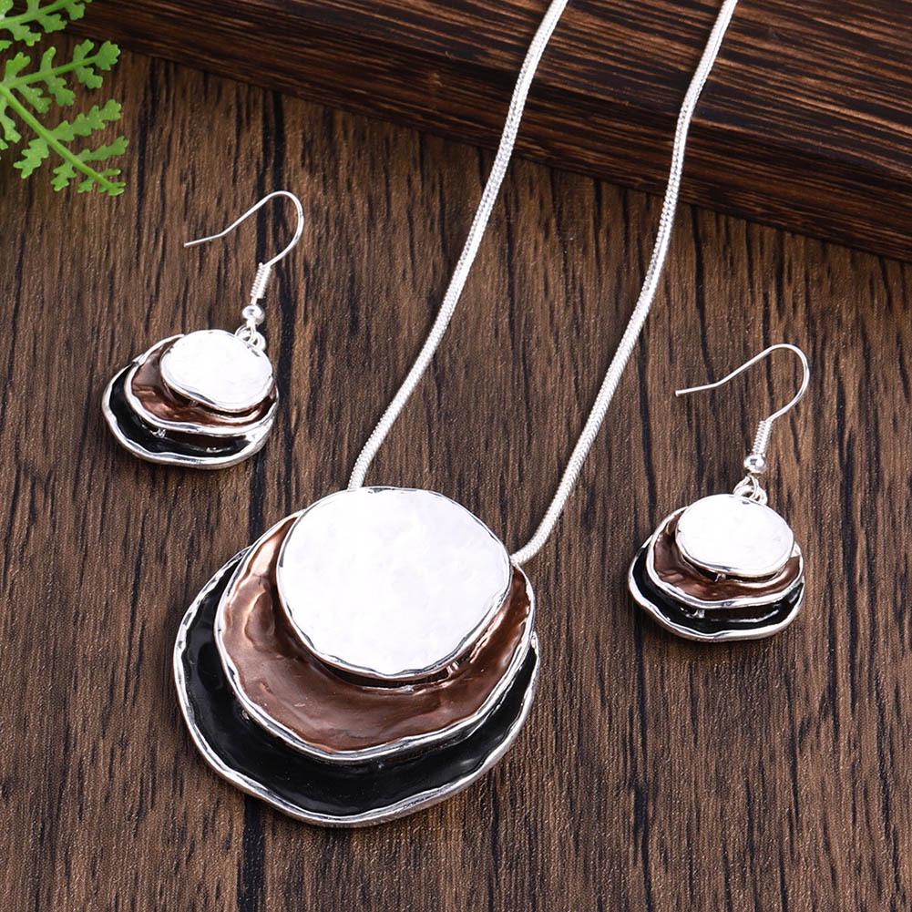 

Геометрический круглый набор ожерелья и серег из цинкового сплава с цветным дизайном из капельной эмали