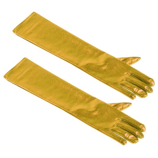 Cosplay Party Stage Performance Women Full Finger Shine Faux Leather Long Gloves