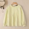 ZANZEA Women Casual Round Neck Solid Color Long Sleeve Blouse