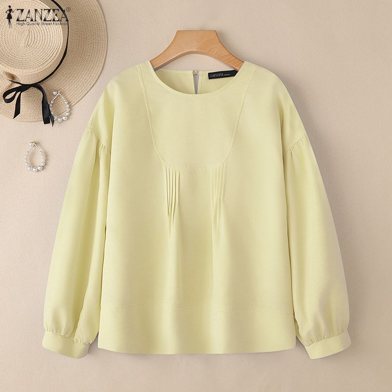 ZANZEA Women Casual Round Neck Solid Color Long Sleeve Blouse
