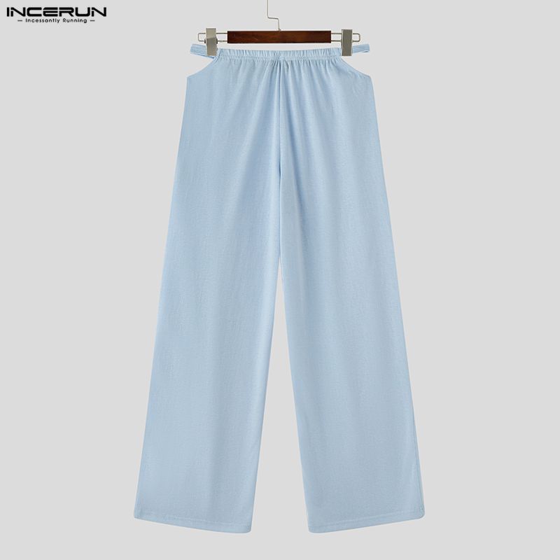 INCERUN Pantaloni Lunghi Casual da Uomo con Vita Elastica e Cut-out Pantaloni da Casa Loungewear