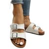 Women's Summer Cork Flat Sandals Open Toe Adjustable Buckle Strap Slide Beach Shoes Comfortable Footbed Casual Outdoor Footwear