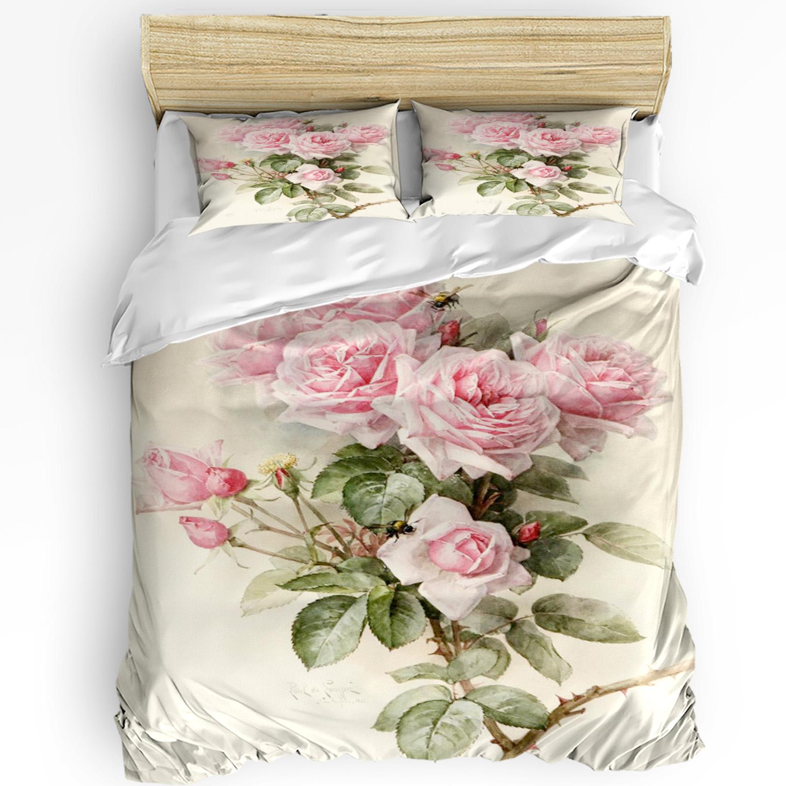 

Comforter Pink Flower Rose Vintage With Pillow Case Custom 3Pcs Bedding Set Double Bed Home Textile Comforter (quilt)-EU Single(135*200cm)3pcs