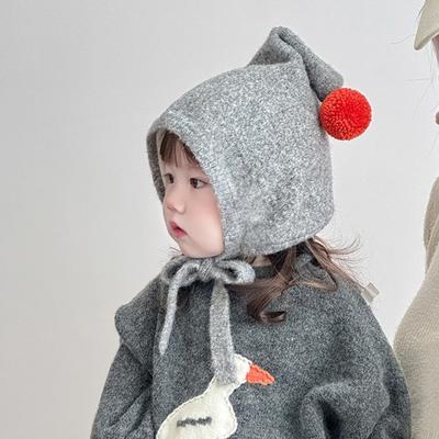 Yousheng Kids Hat Plush Ball Decor Lace-up Warm Elastic Winter Hat Comfortable Loose Fit Cold Weather Baby Hat