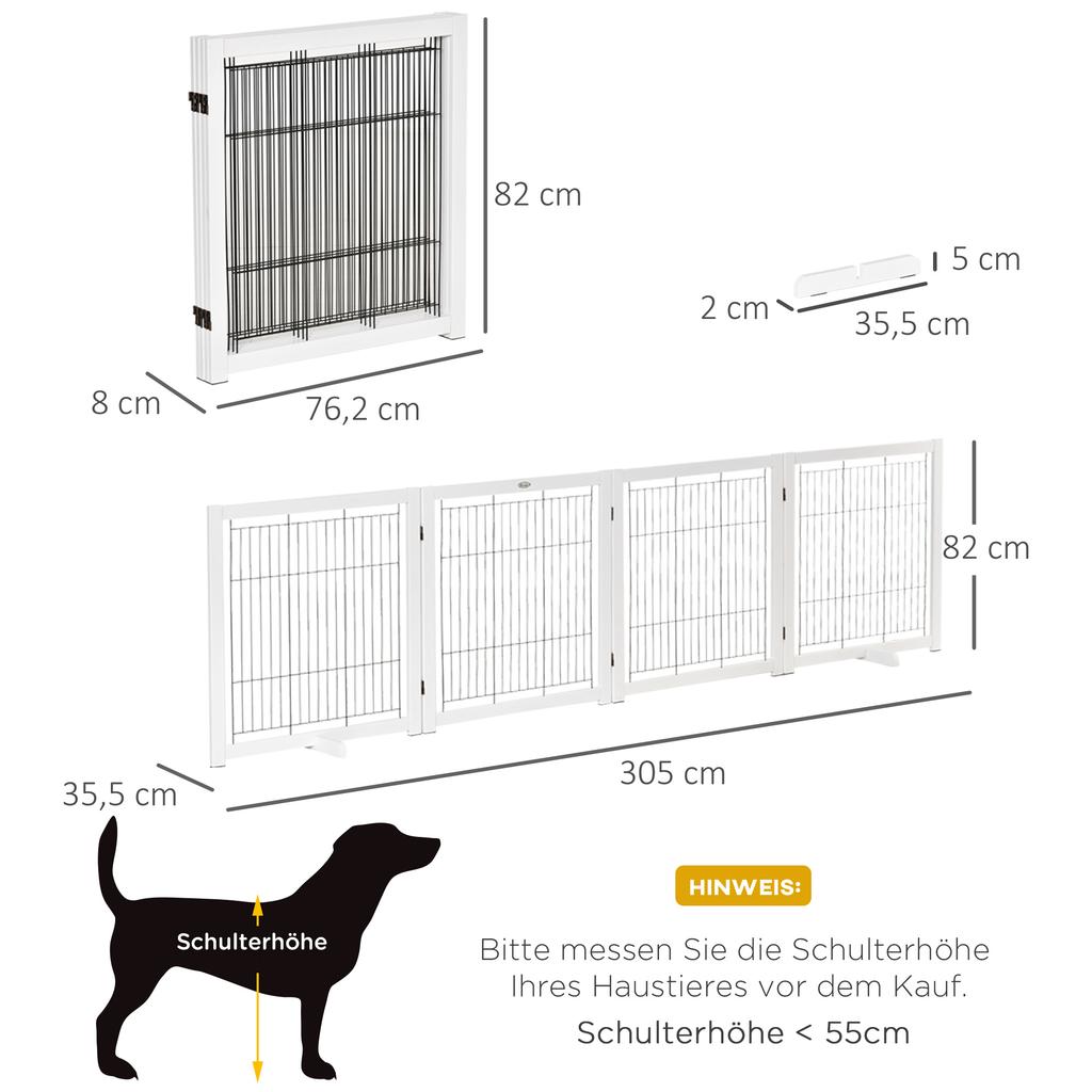 Dog Barrier Gate Freestanding Protective Gate with Feet 305 x 82 cm Wood Dog Gate Foldable Stair Safety Gate Dog Barrier Gate for Stairs, Doors