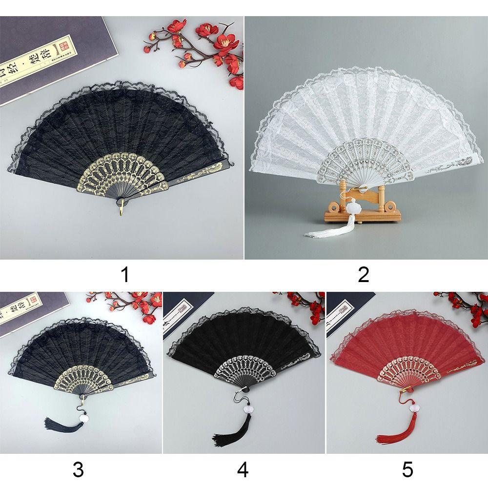 Lace Design Folding Fan Floral Pattern Handheld Fan Vintage Lace Hand Fan Party